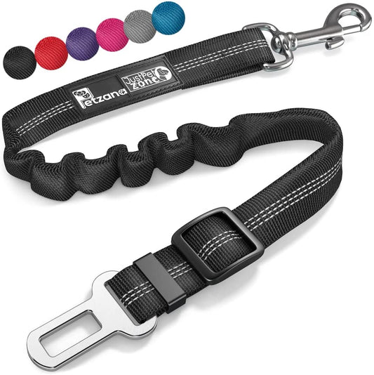 Seat Belt for Dogs with Elastic Bungee Buffer | Car Travel Accessories for Dogs Adjustible, Elastic (Black)