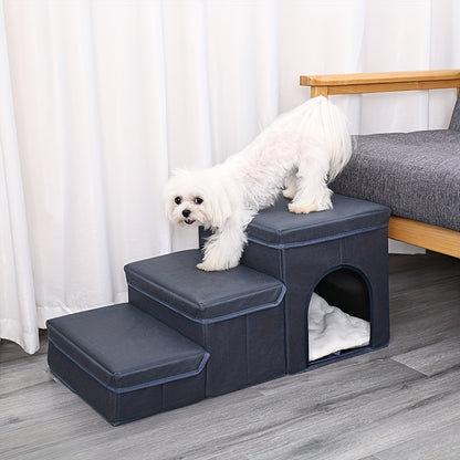 Foldable Dog Stairs With Storage - 3-Level Small To Medium Dog Breed Ramp