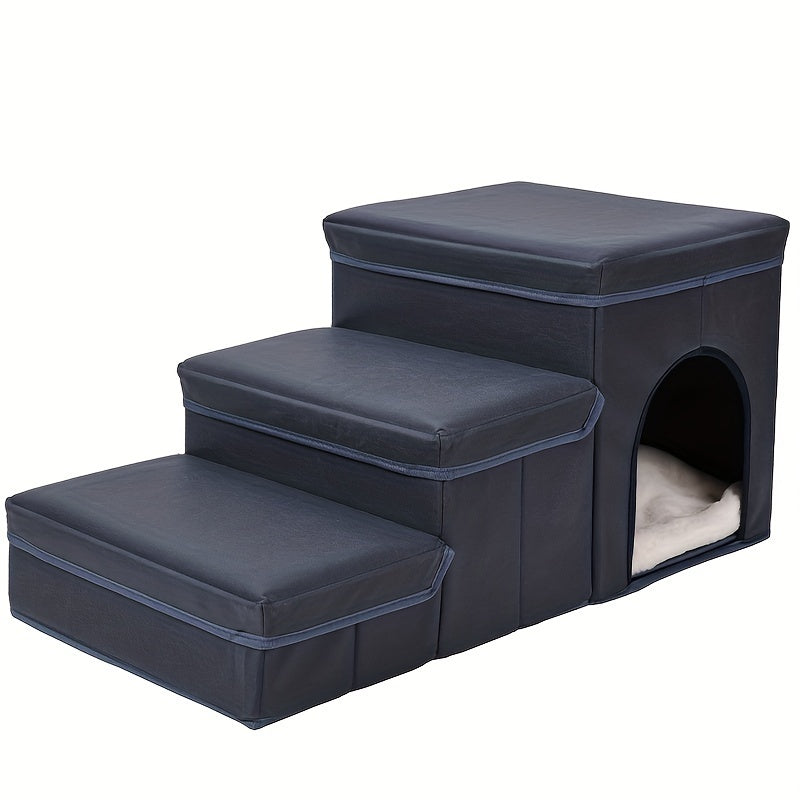 Foldable Dog Stairs With Storage - 3-Level Small To Medium Dog Breed Ramp