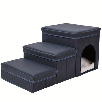 Foldable Dog Stairs With Storage - 3-Level Small To Medium Dog Breed Ramp