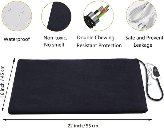 Pet Heating Pad for Cats,Dog Heating Pad Temperature Adjustable Electric Heated Pet Bed Mat with Timer,Waterproof Pet Heating Pads Cat Warming Pad