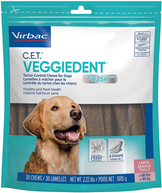 CET Veggiedent FR3SH Tartar Control Chews for Dogs Large (30 Count)