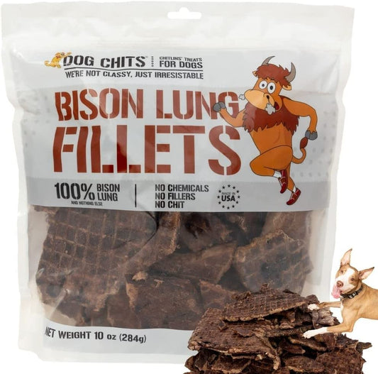 Bison Lung Fillets Dog and Puppy Treats - All Natural Grain and Chemical Free Training Chews - High Protein and Low Fat - Supports Dental Health - Made in the USA - Large 10 Oz Bag