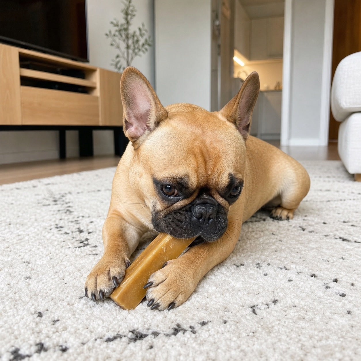 French Bulldog enjoying a Prime yak chew