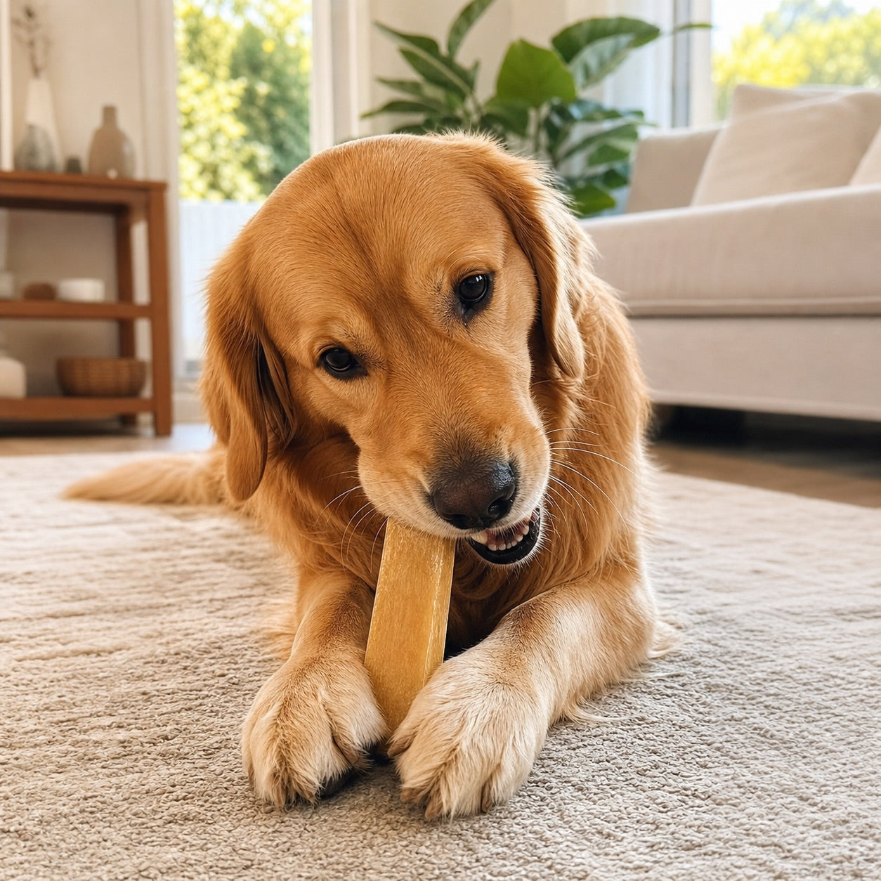Golden Retriever with a Prime yak chew