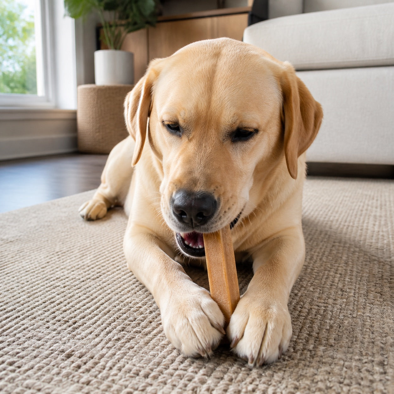 Labrador chewing a Prime yak chew